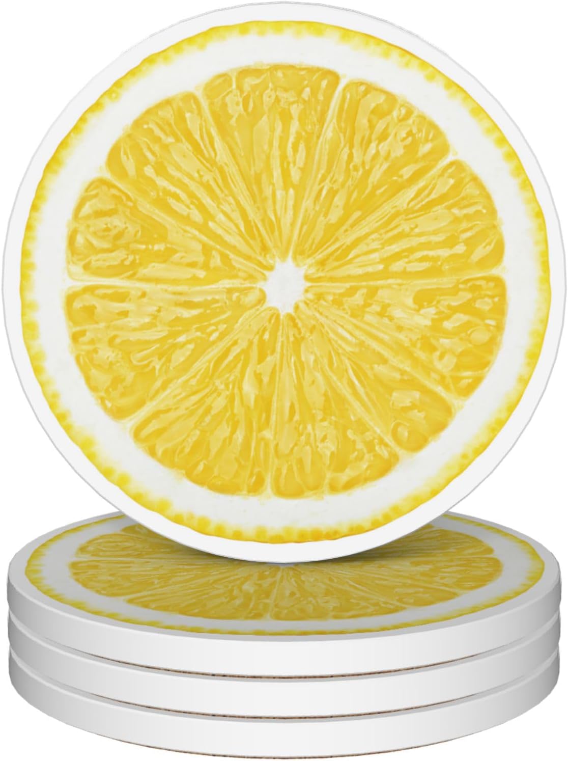 Drinks Coasters Set of 4, Lemonade Round 4" Cup Coasters, Absorbent Ceramic Stone Coasters with Cork Base, Cute Coasters for Table Home Décor, Ideal Gifts for Women Men