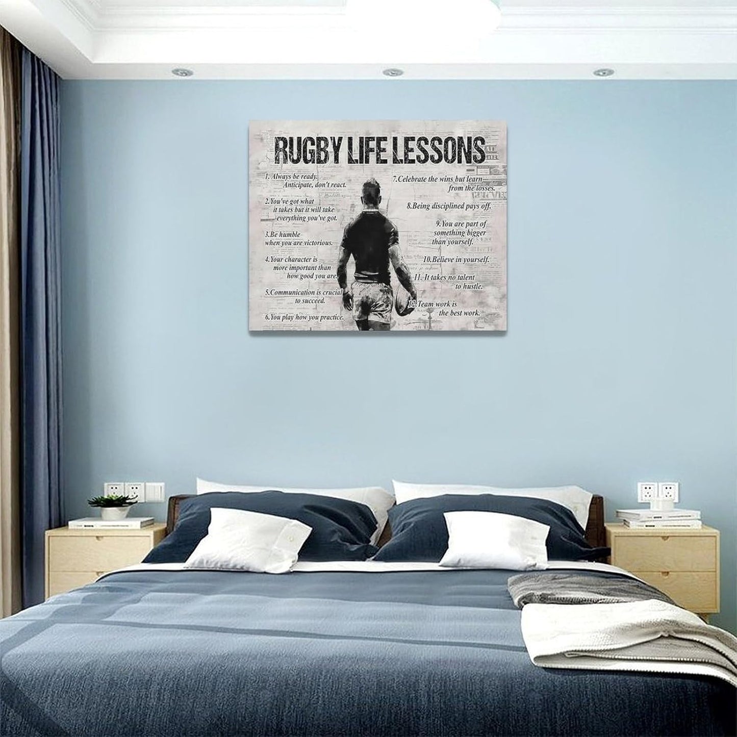 Rugby Life Lessons Wall Art Rugby Sports Wall Decor Rugby Sign Retro Poster Boy Men Motivational Decorations Canvas Print Painting Artwork for Bedroom Bathroom Living Room Gym 20"x16"