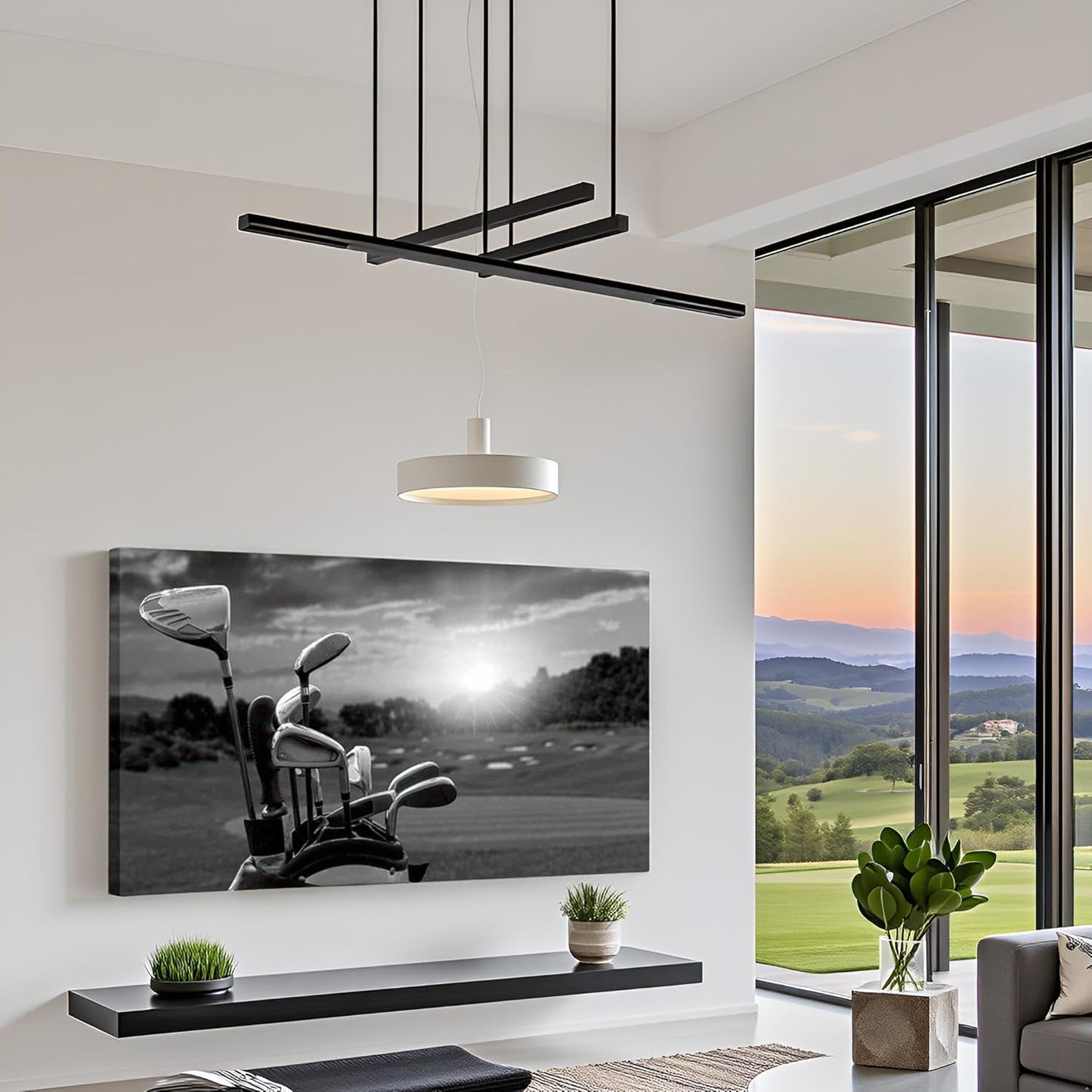 LevvArts Black and White Golf Canvas Wall Art Golf Course at Sunset Landscape Pictures Painting Print Golfing Sports Artwork Decor for Living Room Gym Framed Ready to Hang 20"x36"