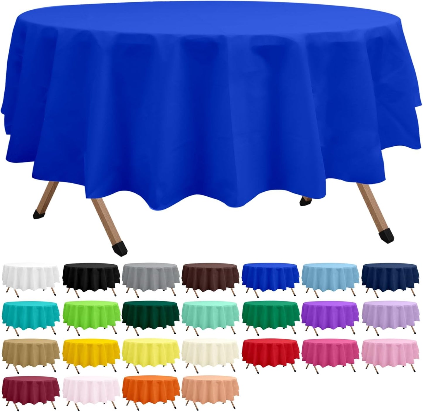 2 Pack Royal Blue Premium Plastic Tablecloth Round 84 Inches Reusable Ocean Blue Decorative Table Cover for Dining, Wedding, Party, Indoor and Outdoor use