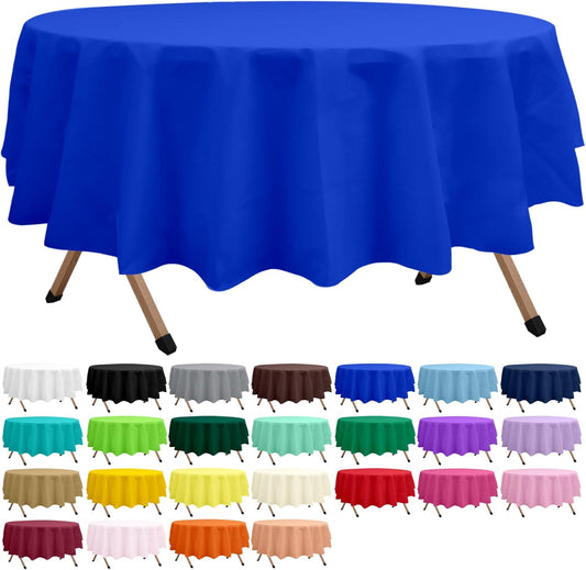 2 Pack Royal Blue Premium Plastic Tablecloth Round 84 Inches Reusable Ocean Blue Decorative Table Cover for Dining, Wedding, Party, Indoor and Outdoor use