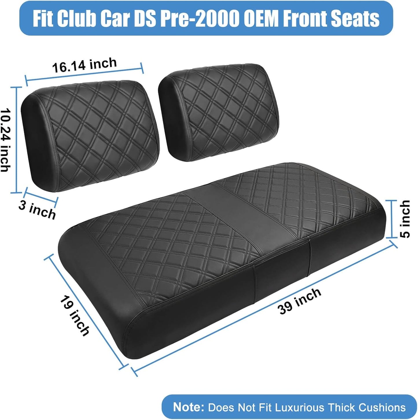 Club Car DS Pre-2000 Seat Cover, Golf Cart Front Seat Cover Fit For Club Car DS 1982-2000 OEM Ordinary Seat Cushion, Concave and Convex Design Appearance, Thick Vinyl Leather Comfortable/Breathable