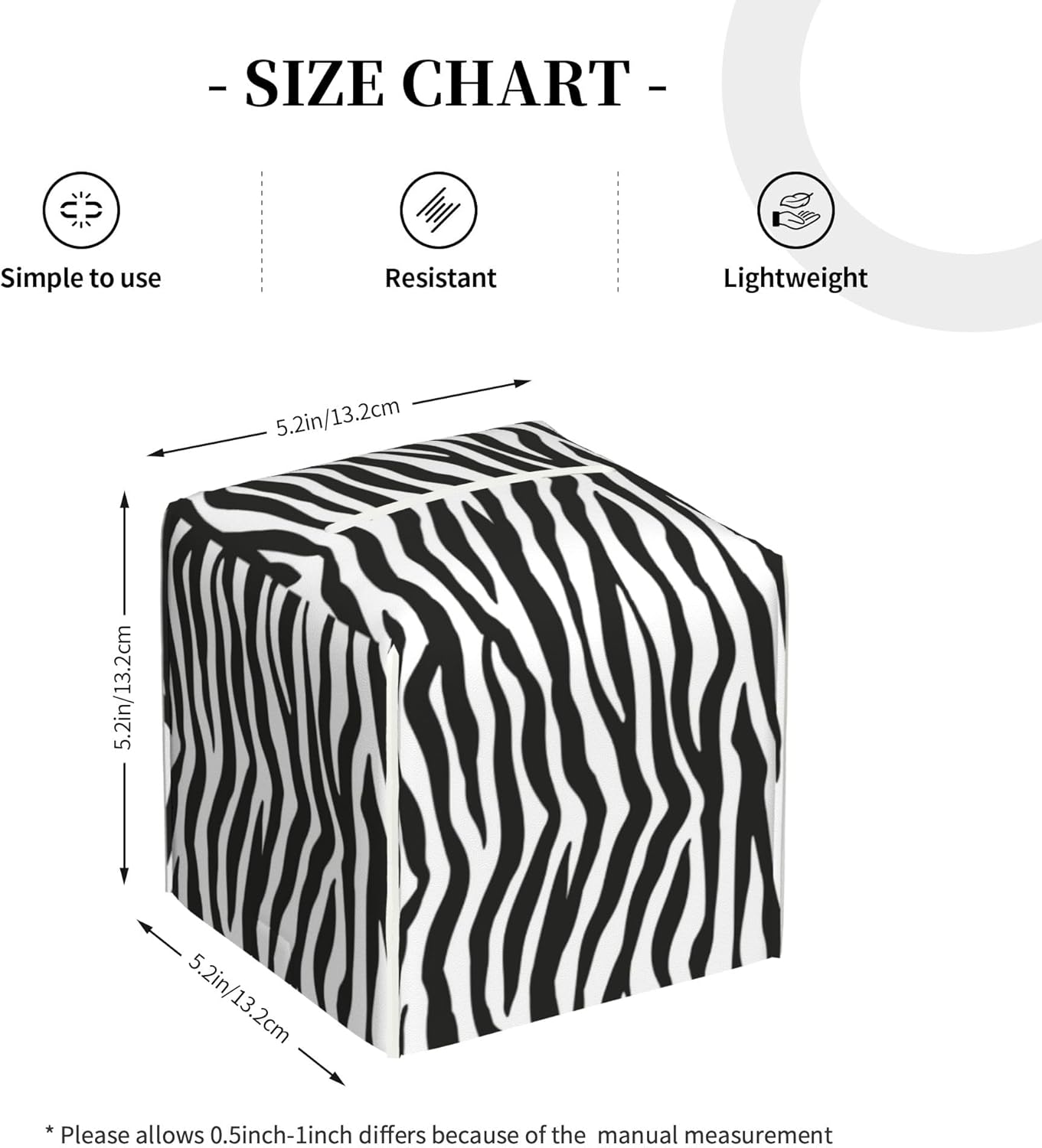 Zebra Stripes Tissue Box Cover Square,Black and White Stripe Tissue Box Holder Waterproof Leather Facial Paper Organizer Dispenser for Bathroom Home Car Nightstand Vanity Desk