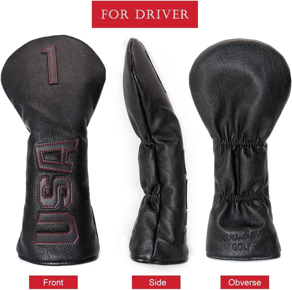 TaylorMade, Titleist, Callaway Golf Driver & Fairway Wood Headcovers - Black Synthetic Leather, Thick, Cool, USA Made