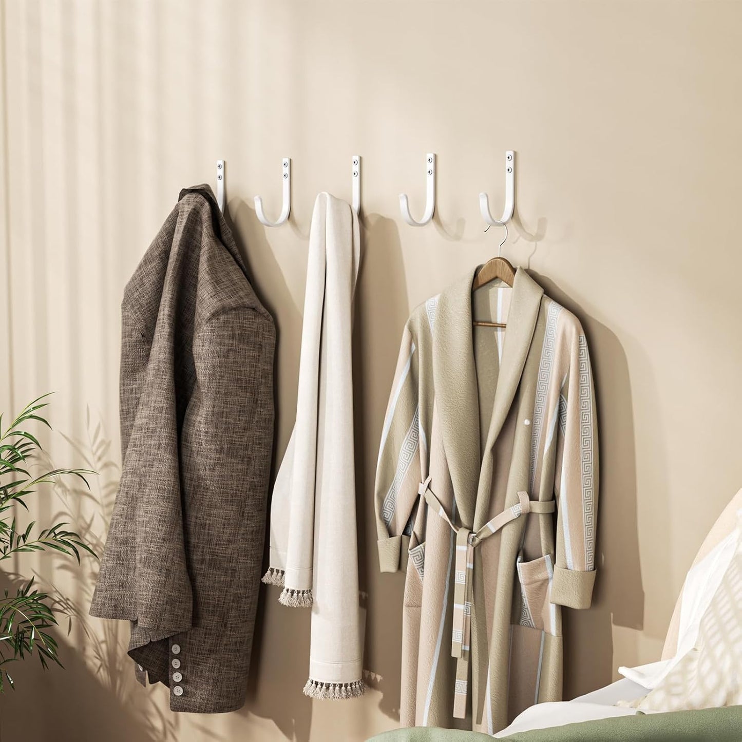 10-Pack Wall Hooks for Towel/Coat - 22LB Heavy Duty Metal Hanger Wall Mount, for Outdoor, Closet, Door, Shelf, Bathroom, for Backpack, Cup, Clothes, Mug, White Matte Screws Included