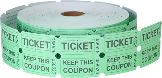 ESSENTIAL 2000 Green Double Raffle Tickets Rolls Printable for Leisure, Movie Watching, Entertainment