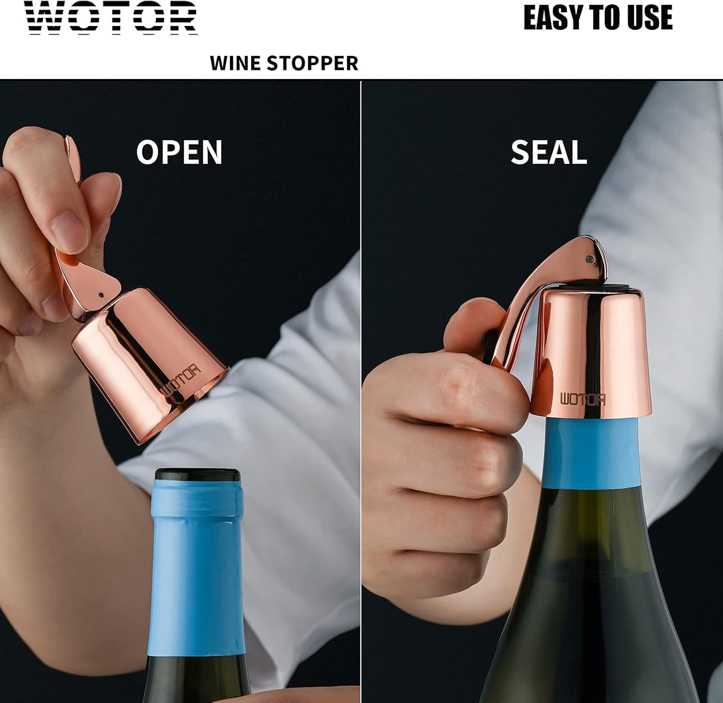 WOTOR Wine Stoppers Stainless Steel Wine Bottle stopper Plug with Silicone Reusable Wine Saver Leak proof Keep Fresh Triple Color 3 pack