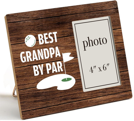 Oqtumes Golf Gifts for Men Grandpa Picture Frame, Golfing Gifts for Papa Grandfather, Rustic Best Grandpa By Par Wood Picture Frame 8 x 10 Inches, Wall Mount and Tabletop - 4 x 6 Inch Photo