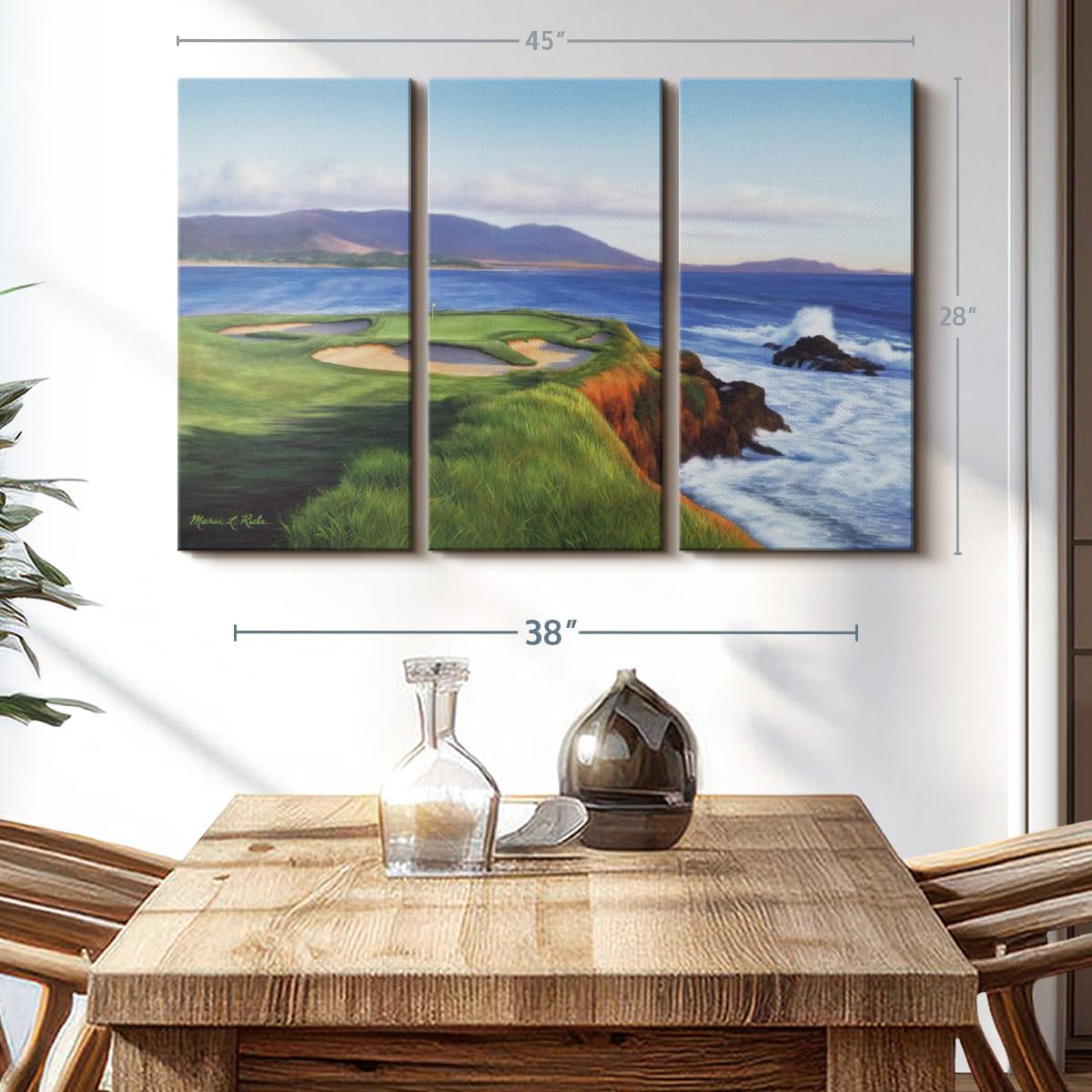 ElephantStock Pebble Beach 7th Hole Wall Art - Horizontal Canvas - 3-Piece Living Room Wall Decor - Painting Sports Canvas Print - Green and Blue Decor for Wall by Marci Rule - 45" X 28"