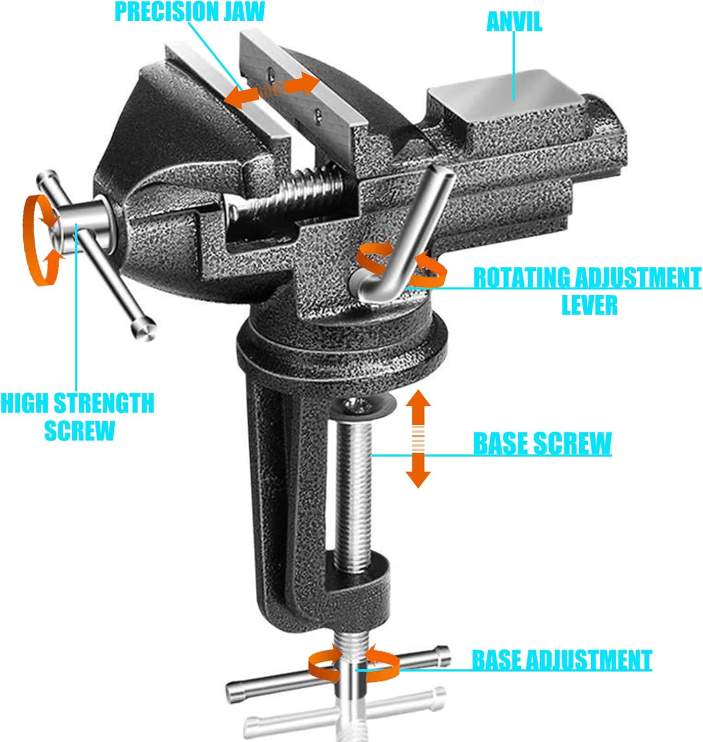 Golf Club Grip Vise Clamp Kit, 360° Swivel Portable Table Vise, Golf Club Calibration Tool, Club Grip Replacement Tool, Suitable for Golf Club Grips (No Solvent)