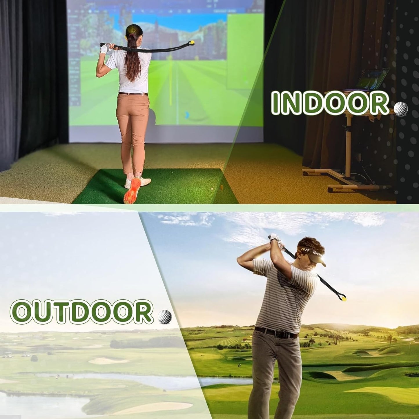 Golf Rope Swing Training Kit - Golf swing training aid, improves golfer's swing and main rhythm, golf gift for men's golfers, includes swing correction armband and rope trainer with weighted balls.