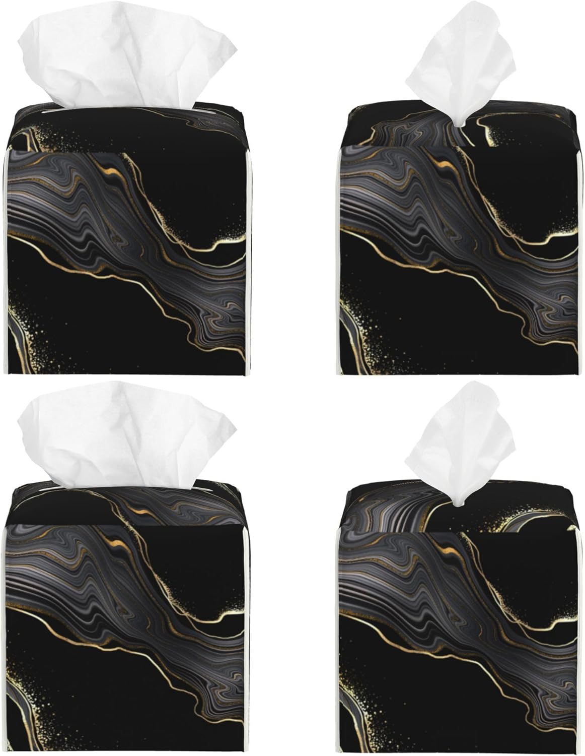 Black Gold Marble Tissue Box Cover Square, Abstract Marble Texture Tissue Box Holder Waterproof Leather Facial Paper Organizer Dispenser for Bathroom Home Car Nightstand Vanity Desk