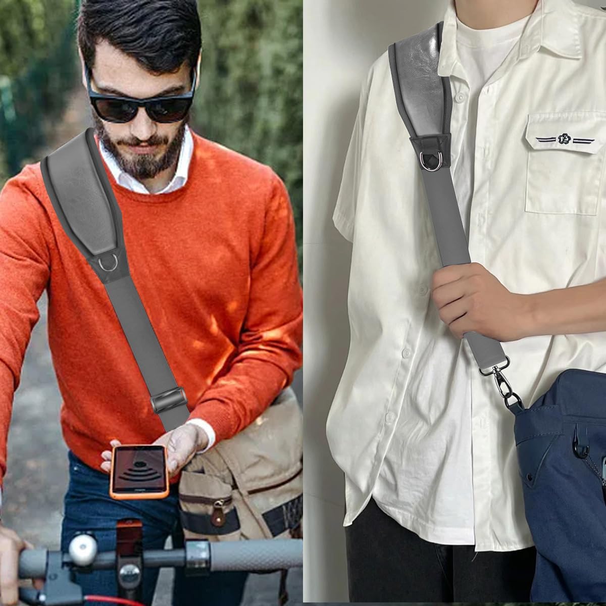 ZINZ 3D Air Cushion 58 inch Strap for Bags with Fixed Ultra-Thick Padded Breathable, Universal Strap with Double Adjustable Buckles and Swivel Hooks for D-ring Bags,Gray