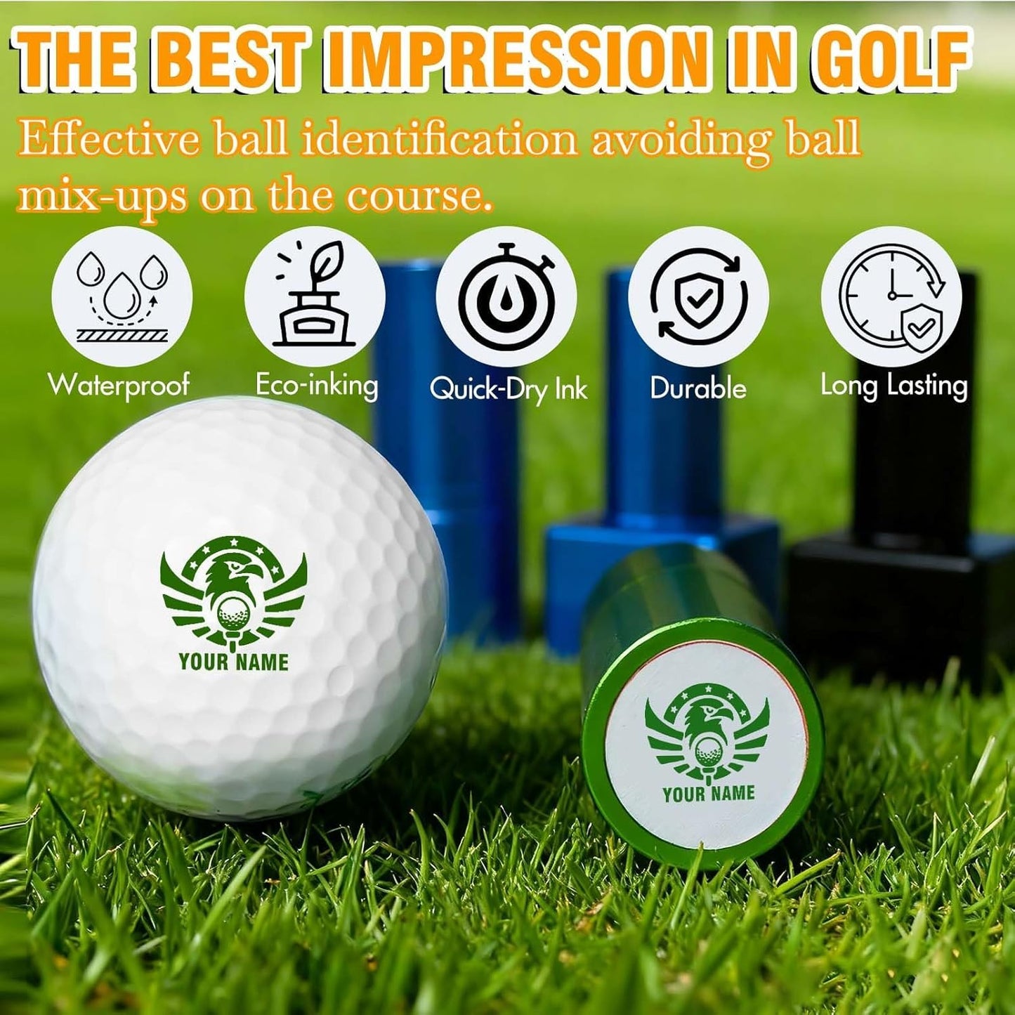 Lihome Golf Ball Stamp Personalized - Durable Waterproof Reusable Ink Stamper, Custom Golf Gift for Men, Dad, Retirement, Father's Day, Birthday & Christmas