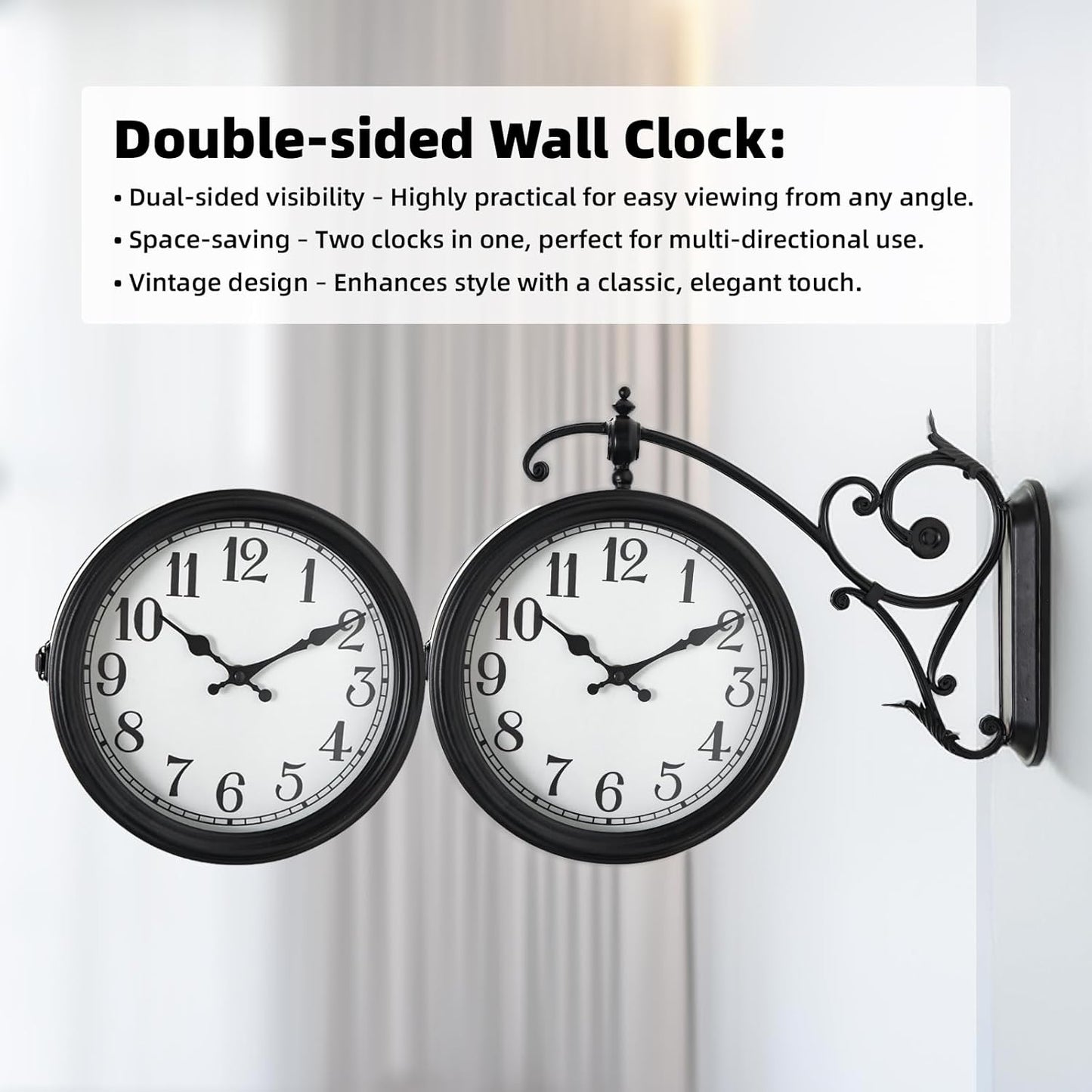 Double Sided Wall Clock, European Metal Vintage Wall Clock, Large Antique Corner Wall Clocks for Garden,Indoor,Outdoor,Living Room Decor