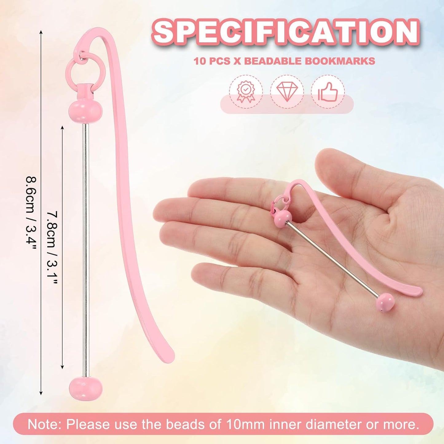 PATIKIL Beadable Bookmarks, 10 Pcs Beaded Bookmark DIY Metal Blank Bar Bulk for Bookmark DIY Making Craft, Beading Pendant Charm, Candy Pink