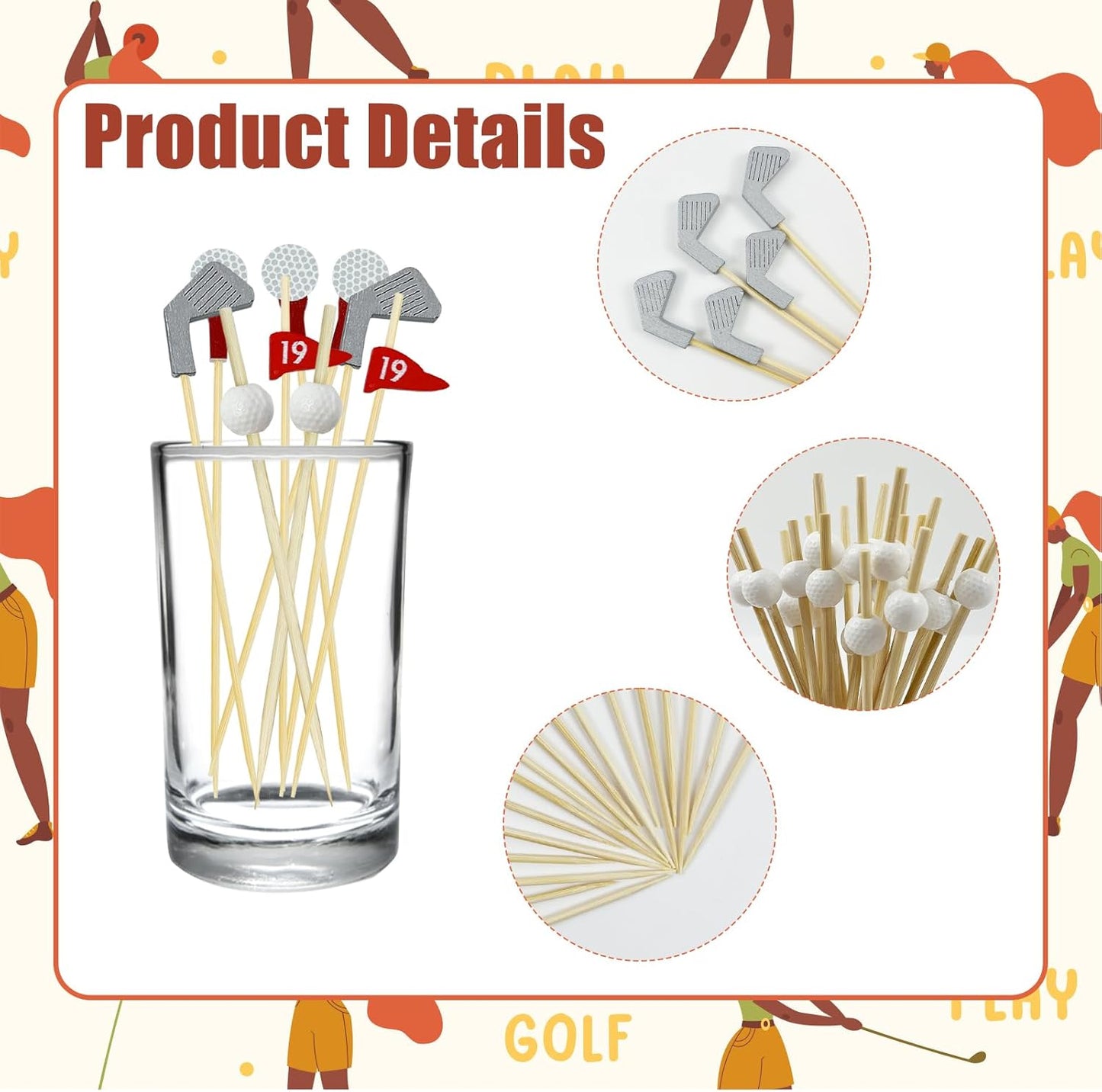 200Pcs Golf Cocktail Picks,4.7 Inch Golf Theme Toothpick Sandwich Fruit Cocktail Picks for Golf Catered Events Buffet Party Holiday Supplies,Style B