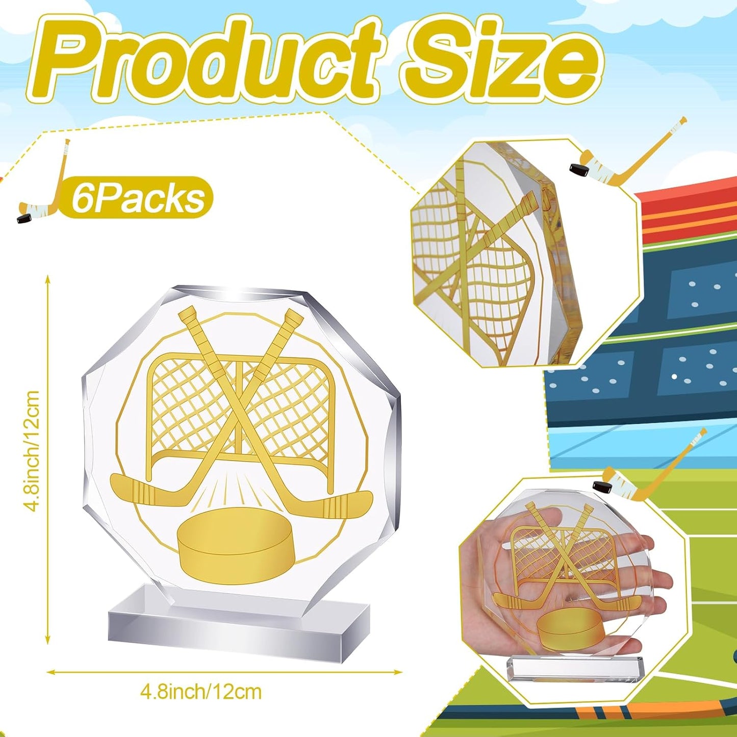 6 Pack Sports Trophy Acrylic Award Medals 4.72 x 4.72 Inch Sports Contest Trophies Bulk Plaques Team Prize Gift Trophies for Competition