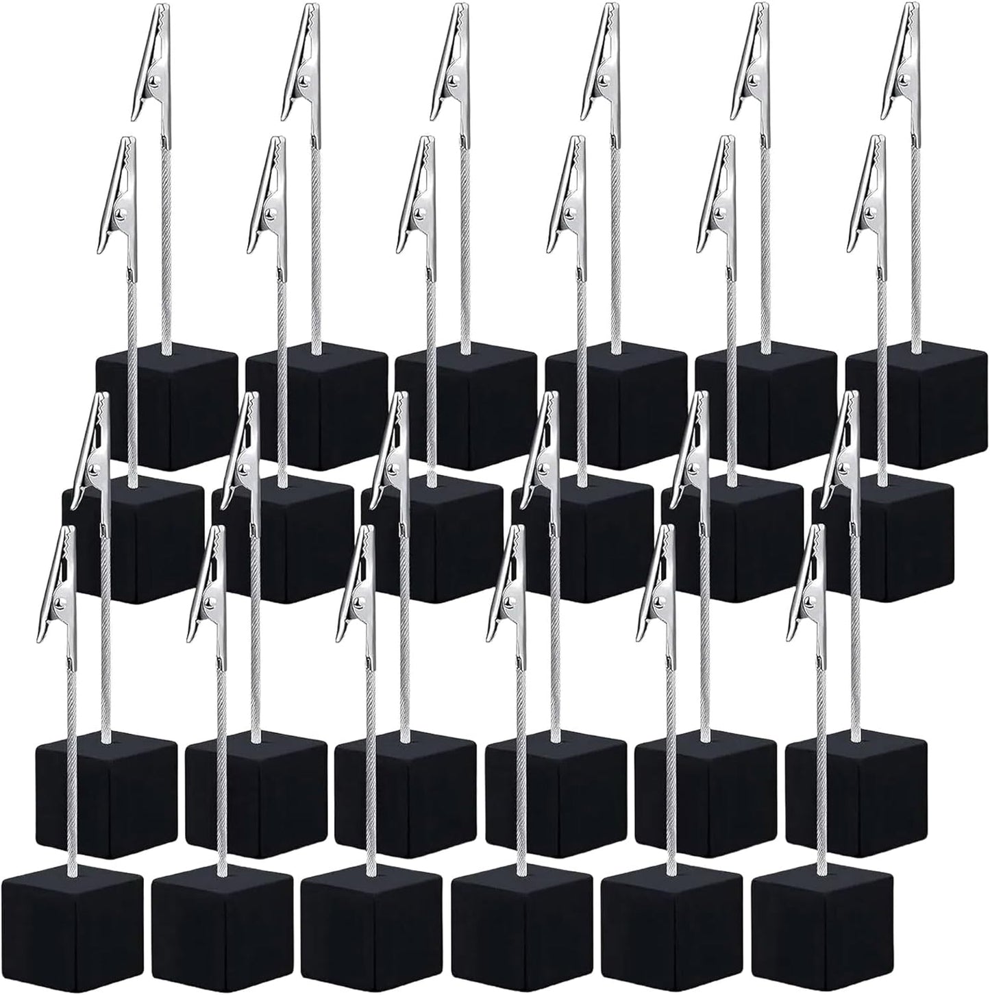 24PCS Wooden Cube Memo Holders with Alligator Clips Table Number Stands, Mini Photo and Card Display Clips for Wedding, Event, Office Desk Use (Black)