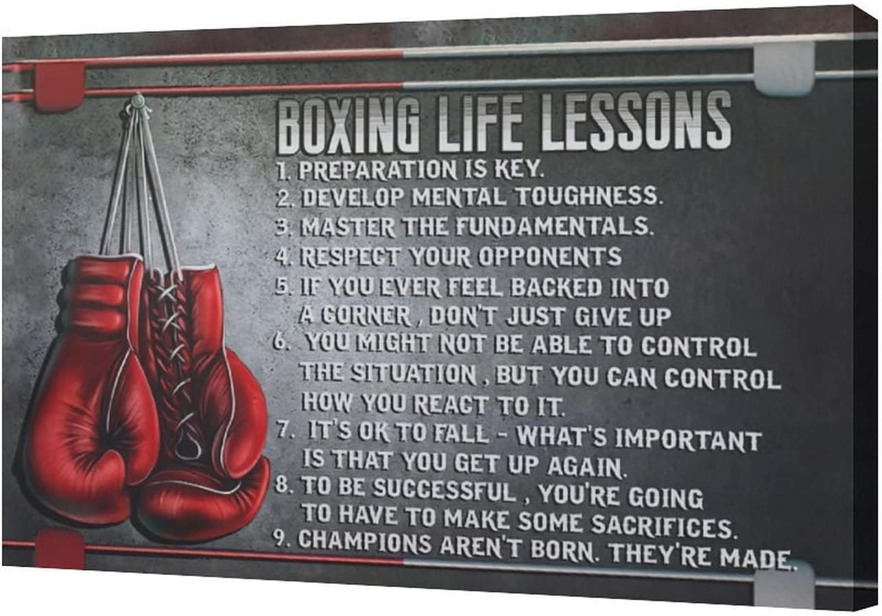 Boxing Wall Art Sports Lessons Pictures With Motivational Quotes - Gloves Canvas Painting Artwork Modern Home Decorations Framed for Bedroom Office Living Room 16"x24"