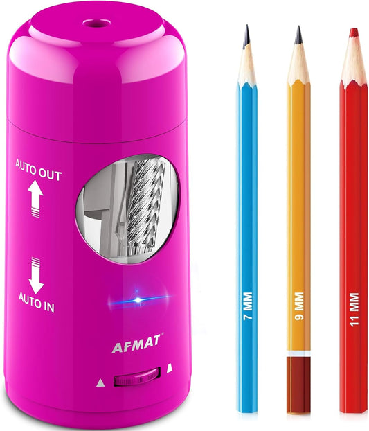 AFMAT Electric Pencil Sharpener, Rechargeable Fully Automatic Pencil Sharpener for Jumbo & Colored Pencils (7-11.5mm), Auto in/Out, Hands-Free, Portable for Home/Classroom/Office PSX6(Purple)