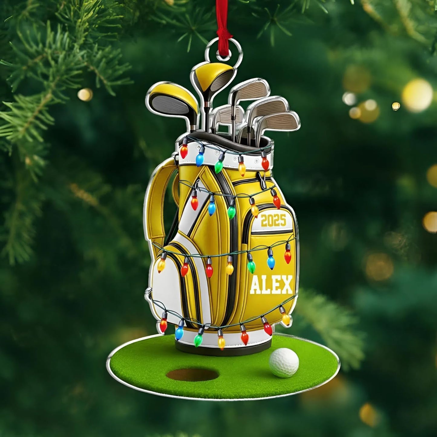 LOVELYPOD Personalized Golf Christmas Ornament, Custom Golfer Bag 2D Acrylic Ornaments,Golf Lover Christmas Tree Decoration, Gift for Golfs Enthusiasts, Golfer Holiday Ornaments 03