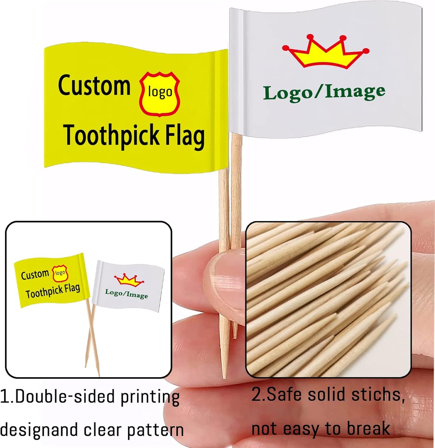 Custom Toothpick Flags with Logo/Photo 100Pcs, Personalized Cheese Markers for Hamburger Cupcakes Toppers Party Decoration Food Labeling -Fluttering