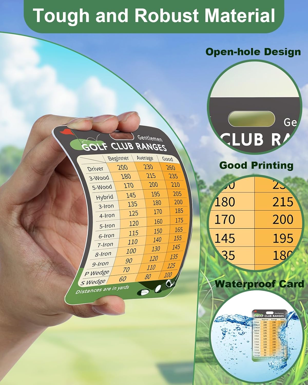 Swooflia Golf Club Distance Card - 2 Pack or 1 Pack Golf Club Range Chart Card, Swing Minder Reference & Blank Distance Yardage Scorecard, Golf Bag Accessories Gifts for Men Women Golfers