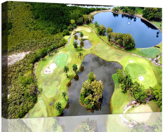 Golf Course Canvas Wall Art for Living Room Bedroom Bathroom Home Decorations Golf Course and Lake Picture Poster Prints Artwork Framed Ready to Hang(12''H x 16''W)