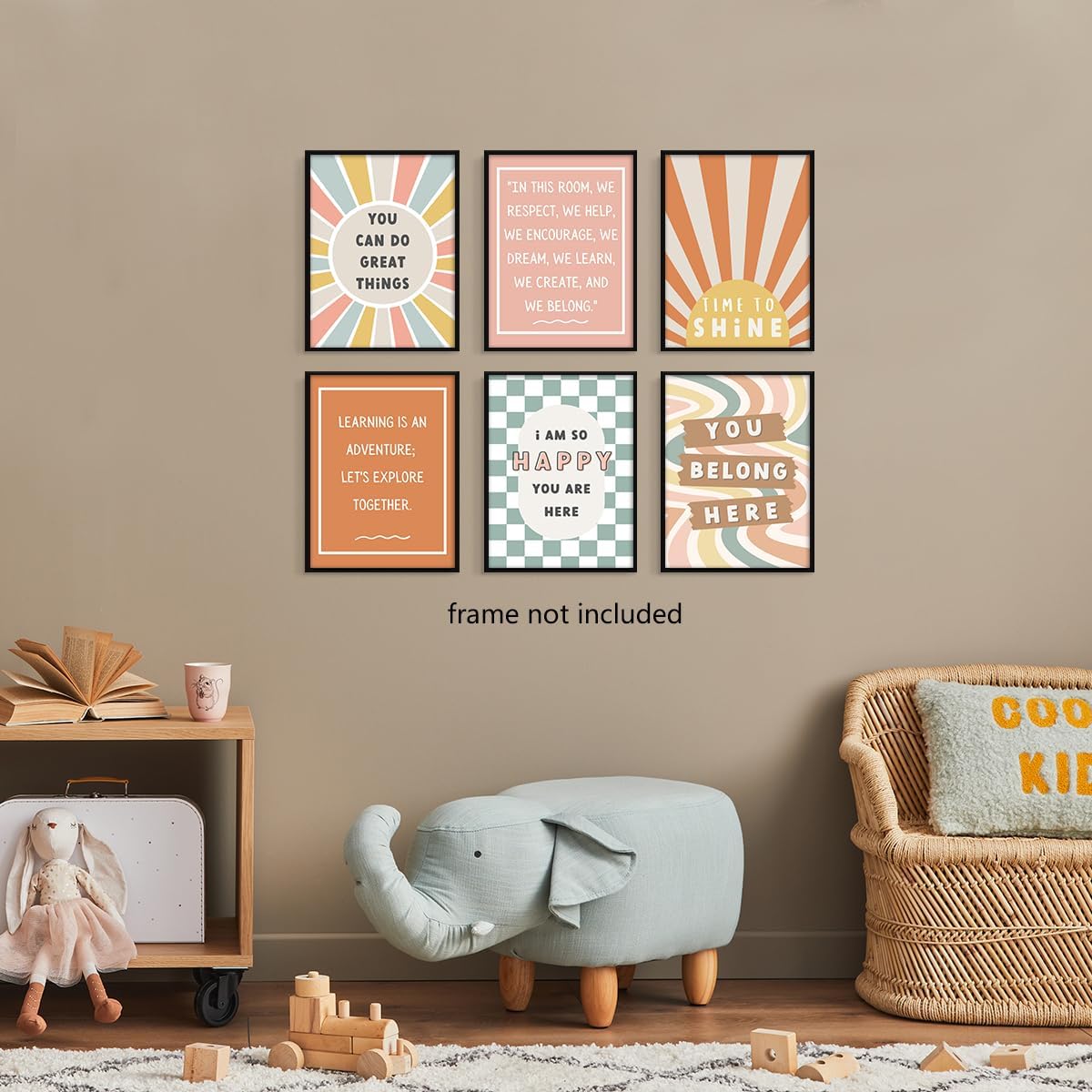 Set of 6 Boho Inspirational Classroom Posters, Positive Affirmations Growth Mindset Canvas Wall Art, Modern Classroom School Posters Wall Decor, Bulletin Board Educational Decor 8x10in Unframed