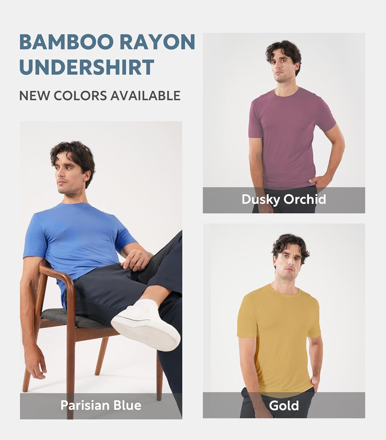 DAVID ARCHY Men's Undershirt Bamboo Rayon Moisture-Wicking Crewneck T-Shirts Stretch Tees for Men, 3 or 5 Pack