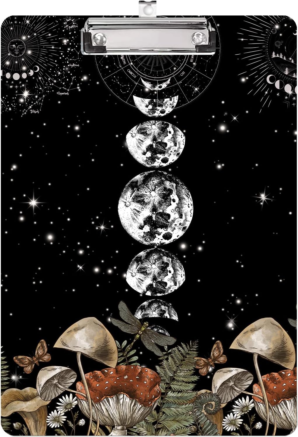 Vintage Mushroom and Moon Phase Clipboard A4 Letter Size Plastic Decorative Clipboards for Teacher,Nurse Doctor Student and Kid Cute Design for Standard Size 12.5 x 8.7