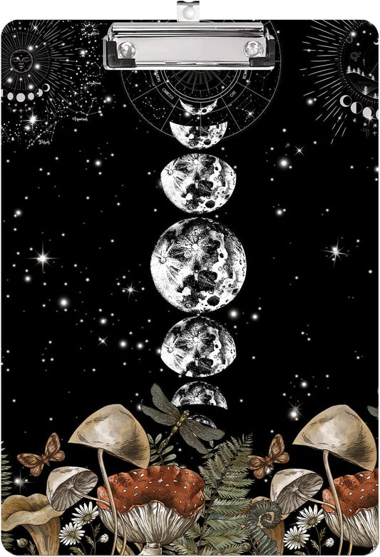 Vintage Mushroom and Moon Phase Clipboard A4 Letter Size Plastic Decorative Clipboards for Teacher,Nurse Doctor Student and Kid Cute Design for Standard Size 12.5 x 8.7