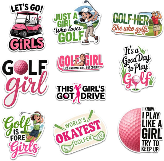 10 Pcs Golf Girl Stickers – Funny Vinyl Decals for Girls Who Love Golf – Laptop, Water Bottle, Journal Decor – Cute Gifts for Golfers, Teens, Women, and Golf Squad Friends
