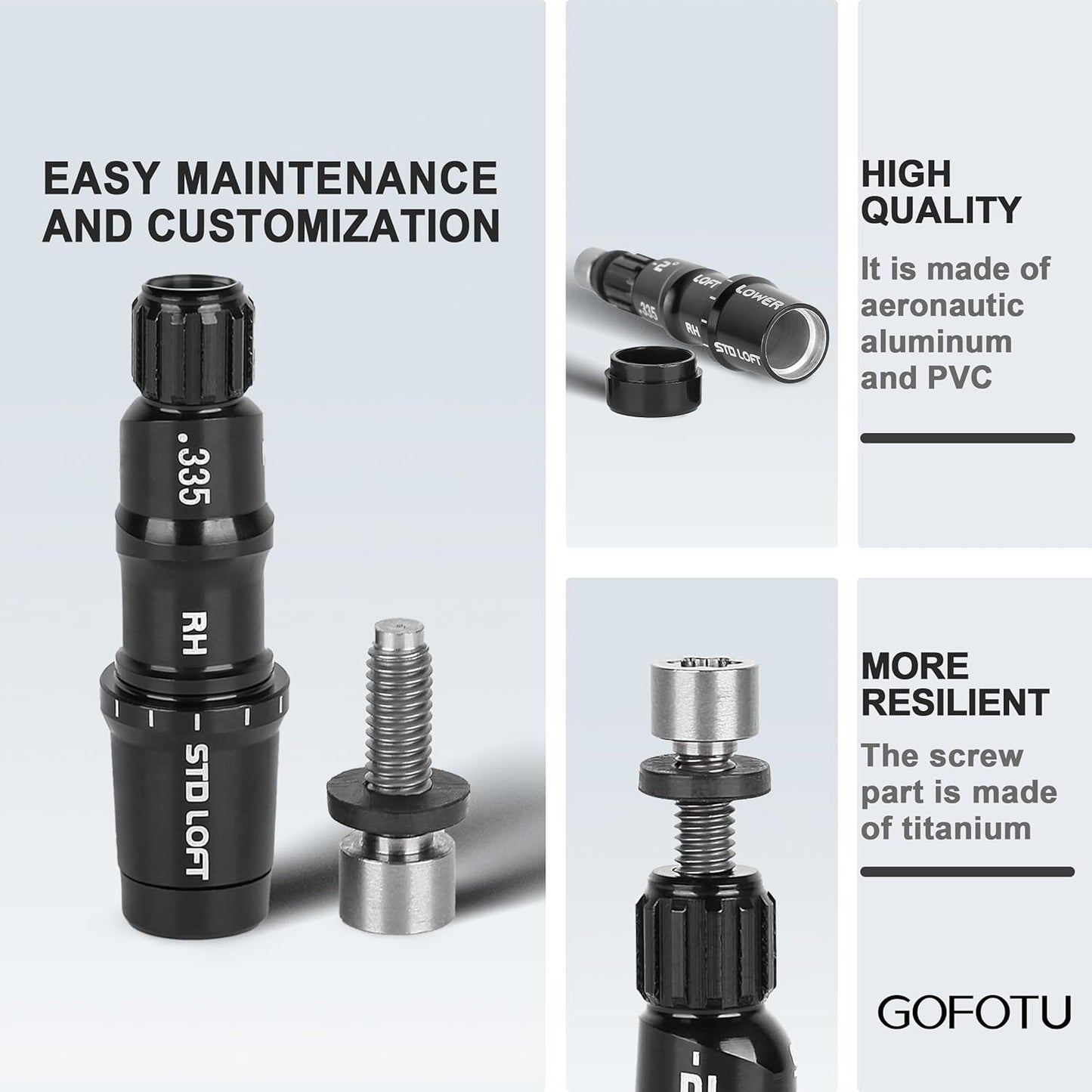 Golf Shaft Adapter Sleeve .335 Tip Driver Fairway RH Compatible with Taylormade M1 M2 M3 M4 M5 M6 SIM SIM2 R15 QI10, Qi35 Stealth2, Stealth,BRNR Mini Driver Black