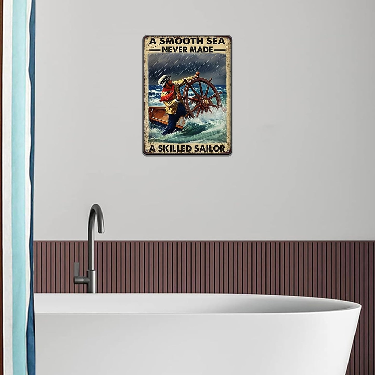 Vintage Tin Sign Metal Poster Plaque A Smooth Sea Never Made A Skilled Sailor Sailing Ship Poster Metal Sign Iron Painting Retro Wall Decor for Home Hotel Cafes Sign Gift 12x16 Inch