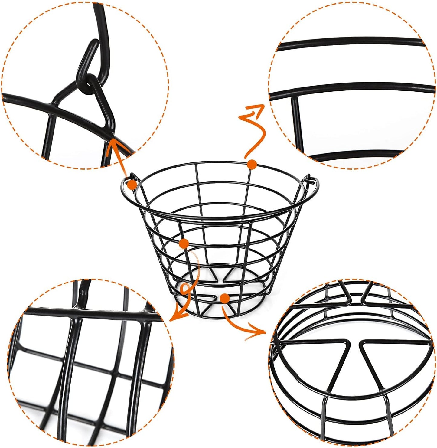 2 Pack Golf Ball Metal Range Basket, Golf Ball Bucket Container Balls Bucket with Handle, Holds Contain 50 Balls