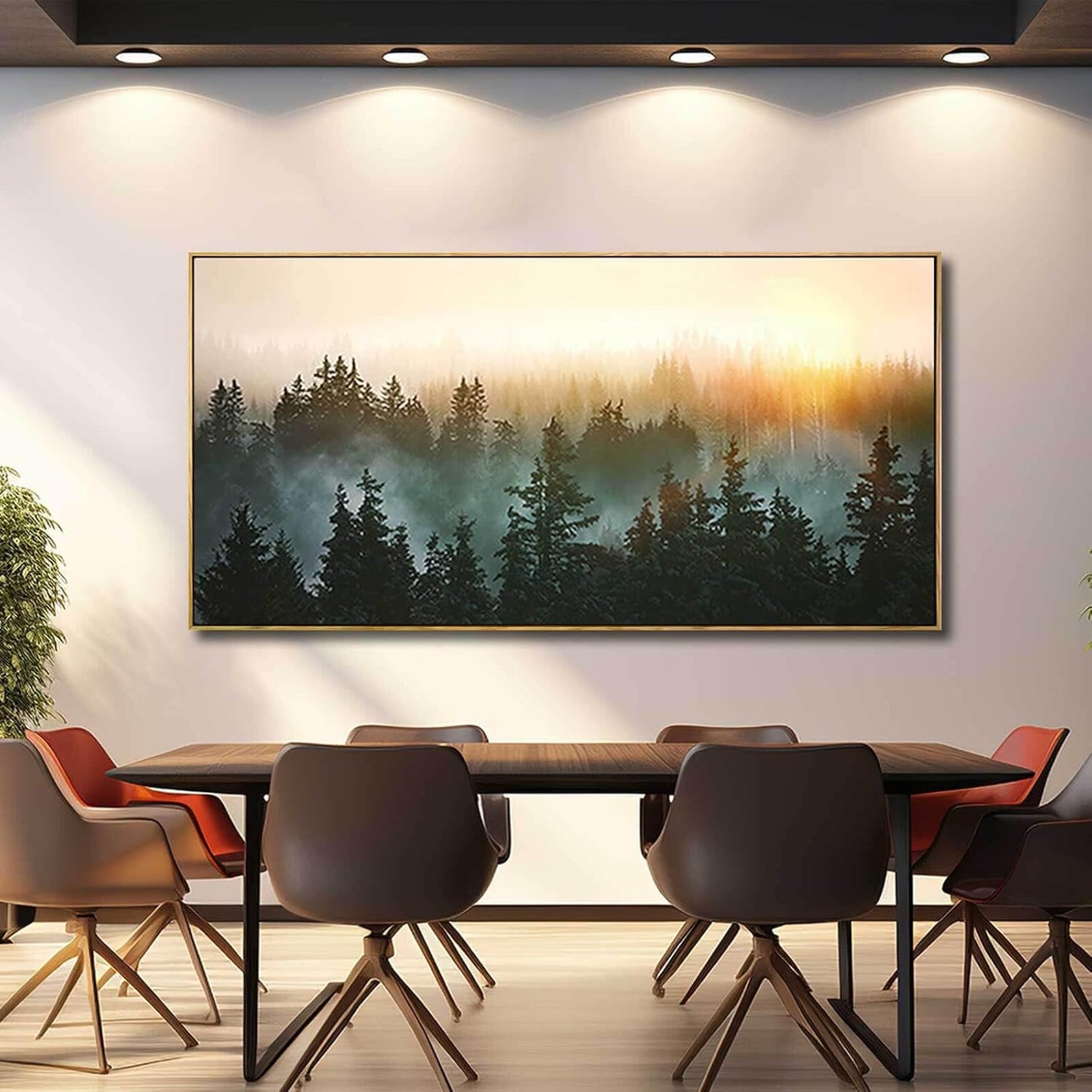 YJYart Large Foggy Forest Canvas Wall Art Landscape Mountain Painting 30x60 Inch Framed Wall Art for Bedroom Living Room Kitchen Office