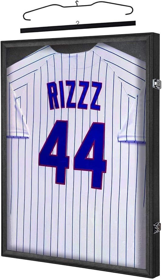 IHEIPYE Jersey Display Case Jersey Frame Large Shadow Box Lockable with UV Protection Acrylic and Hanger for Baseball Basketball Football Soccer Hockey 2XL Sport Jersey Shirt,Black