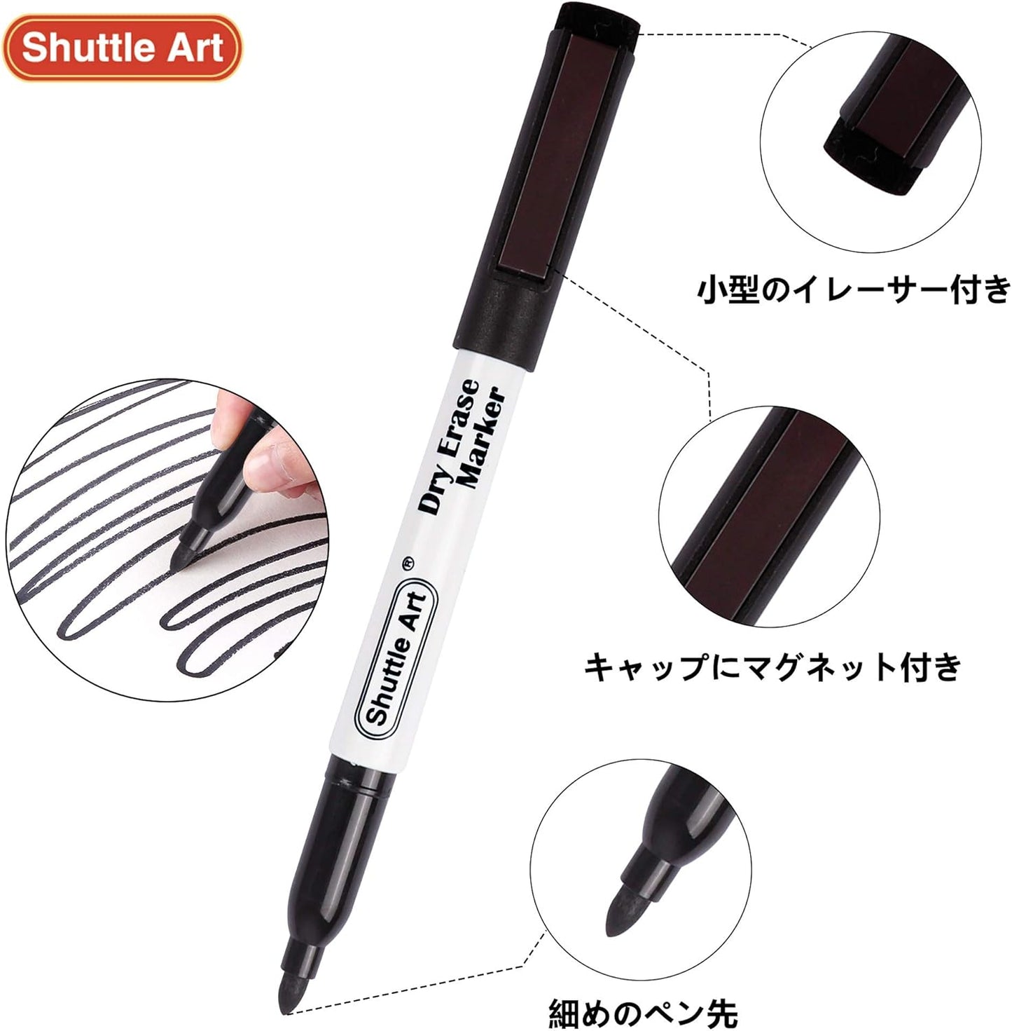 Shuttle Art Dry Erase Markers, 15 Pack 3 Colors Magnetic Whiteboard Markers with Erase, Fine Point Dry Erase Markers for Writing on Whiteboard Glass Mirror for School Home Office(11 Black 2Blue 2Red)