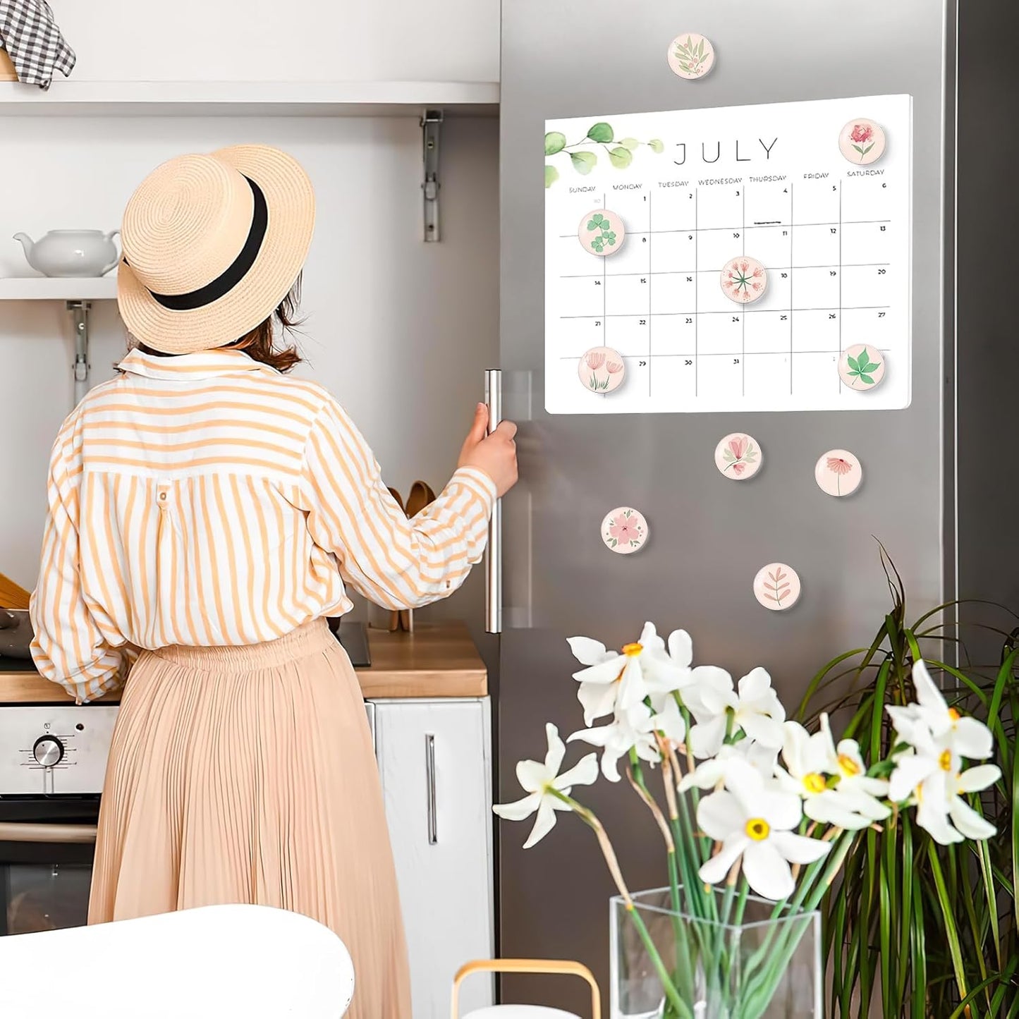 MORCART 16PCS Pink Plant Magnets for Fridge Refrigerator Cute Magnets Decoration for Locker Whiteboard Magnetic Board Cabinets Classroom Office Cubicle School