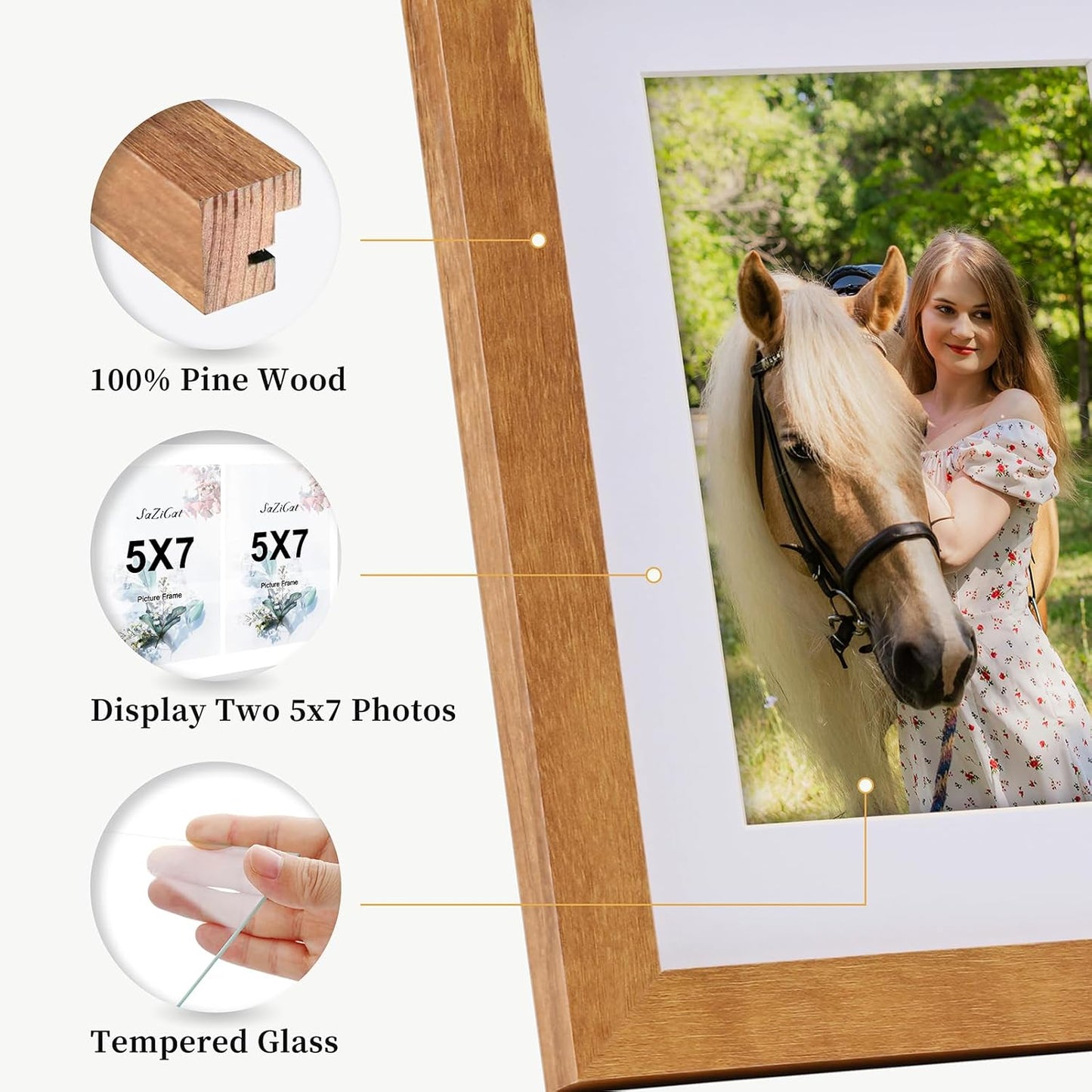 8.5x11 Pine Wood Collage Picture Frame Double 5x7 Picture Frame with Tempered Glass Fits 1Pc Certificate or 2Pcs 5x7 Photos With Mat For Tabletop or Gallery Wall Mounted-Teak Brown