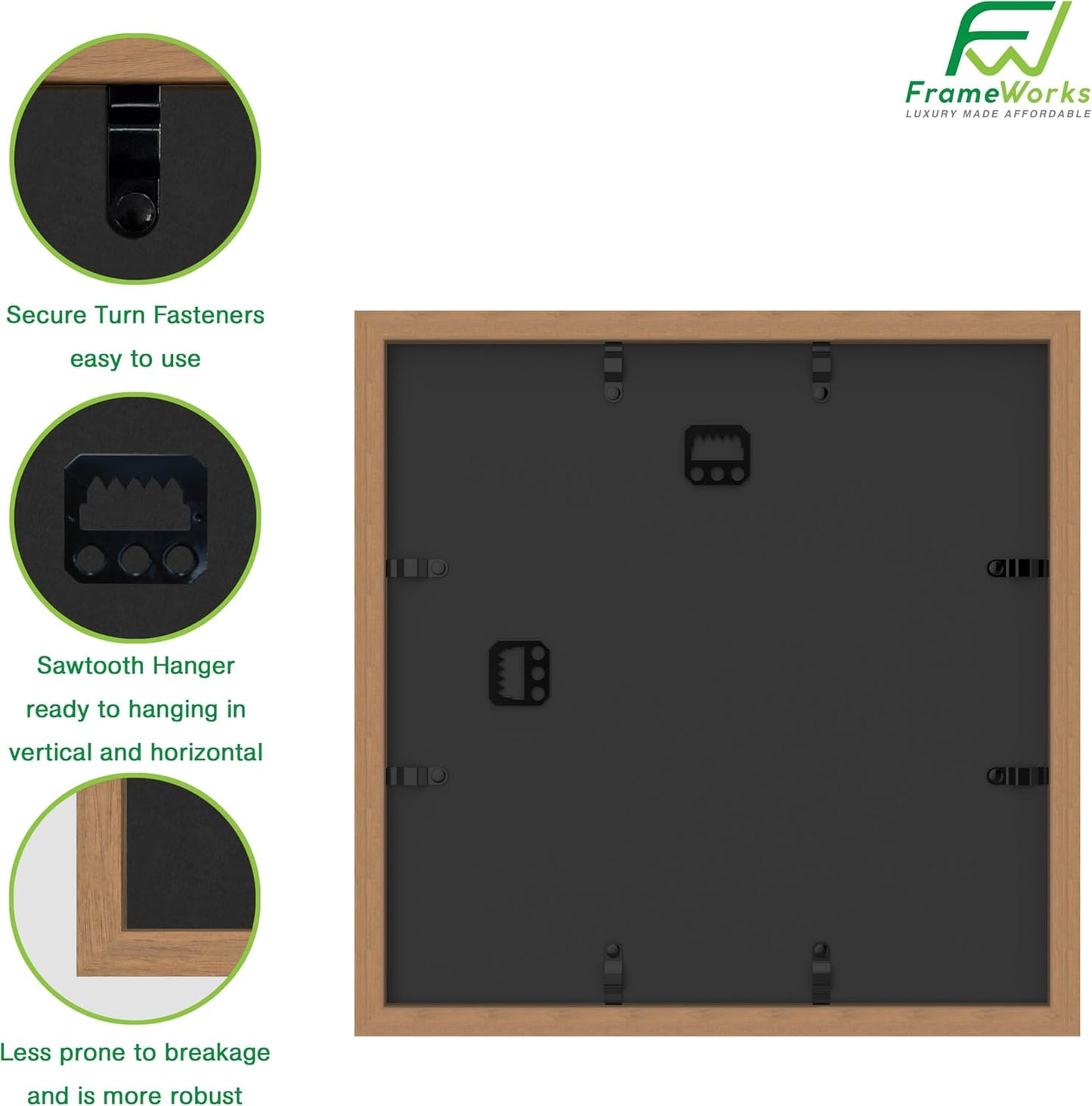 FrameWorks 11” x 11” Golden Oak Wooden Shadow Box Frame – Display Case with Soft Felt Back, Memory Box with Tempered Glass, Display Box with Elegant White Ball Push Pins, Wooden Flower Box