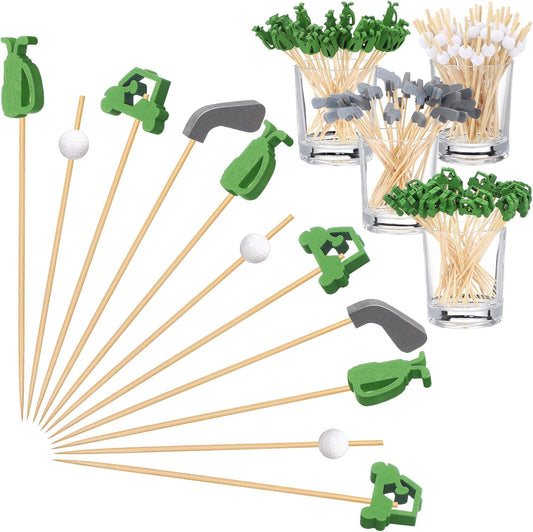 200 Pcs Golf Cocktail Picks 4.7" Toothpick for Appetizer Drink Stirrer Birthday Party Decor Cupcake Topper Sandwich Fruit Skewer Bamboo Stick Club Catered Event Buffet Party (Golf Combo)