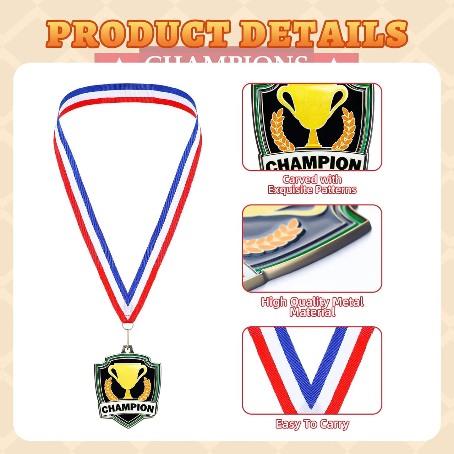 10/20 /30/40 Pcs Award Medals Bulk Sports Medals with Neck Ribbons 2.4 Inch Winner Award Trophy Prize Gift for Sports Themed Party Favors Tournaments School Match