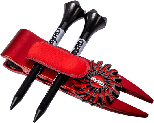 The BYRD Divot Clyp Golf Multitool - Divot Tool & Clip | Organizes Your Tees, Ball Marker & Divot Tool all in One | Essential Golf Gear for Focused Rounds | Golf Accessories for Men (Red)
