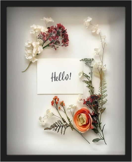 FrameWorks 16" x 20" Original Black Wooden Shadow Box Frame – Soft Felt Back, Tempered Glass, and Included Elegant White Ball Push Pins