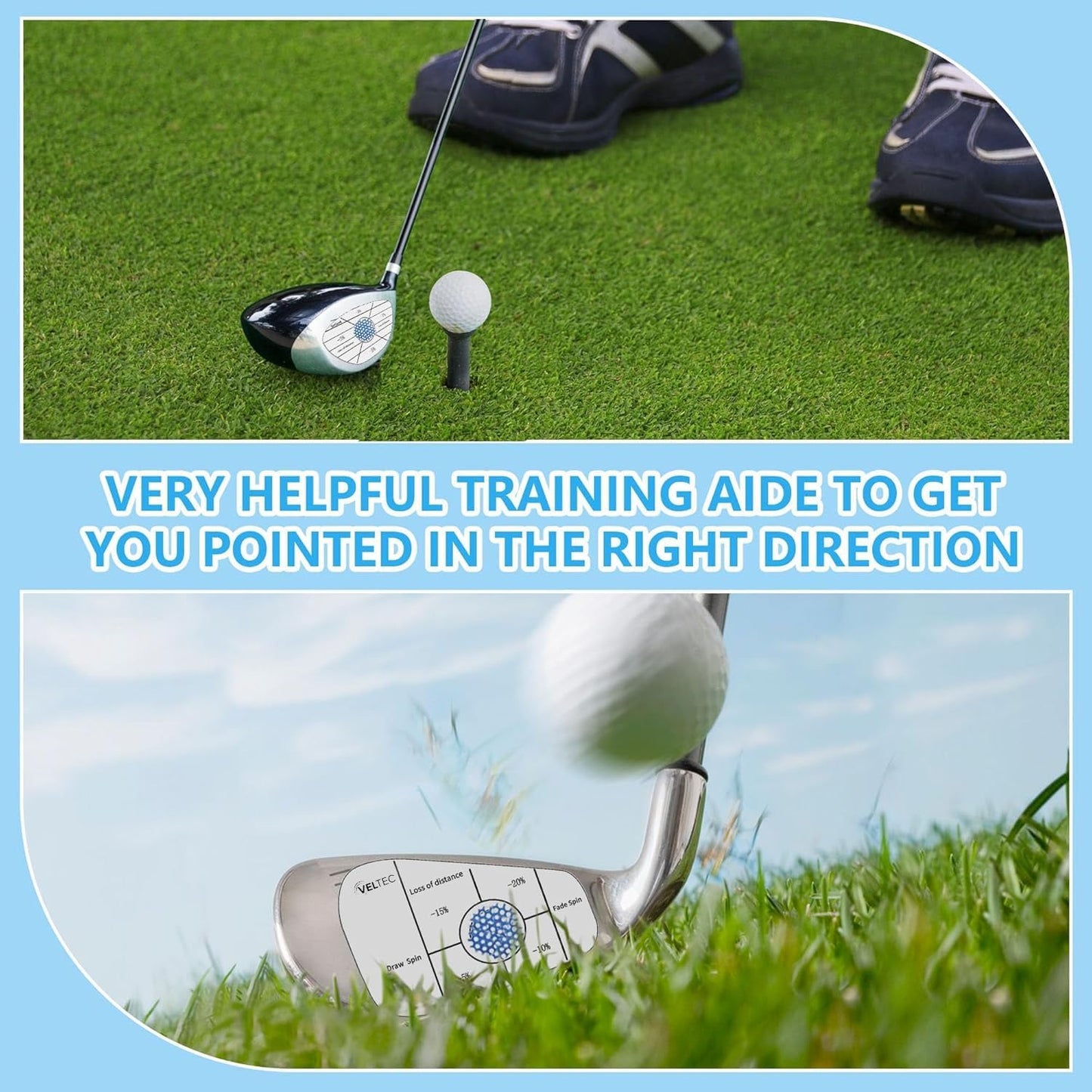 Veltec Premium Golf Impact Tape Labels, Self-Teaching Sweet Spot and Consistency Analysis, 300 Pieces (100 Wood, 100 Iron and 100 Putter), Useful Training Aid Improve Ball Striking