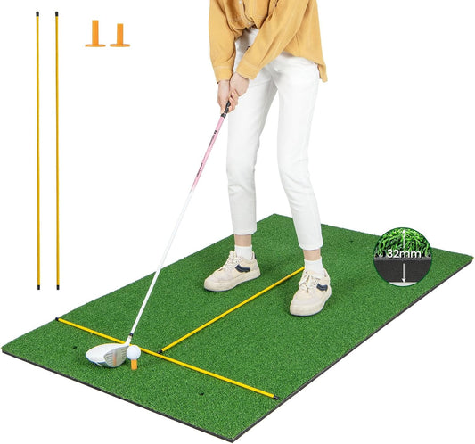 Tangkula Golf Hitting Mat, Artificial Turf Mat for Indoor/Outdoor Golf Practice Includes 2 Rubber Tees & 2 Alignment Sticks, Golf Training Mat for Home Backyard Garage