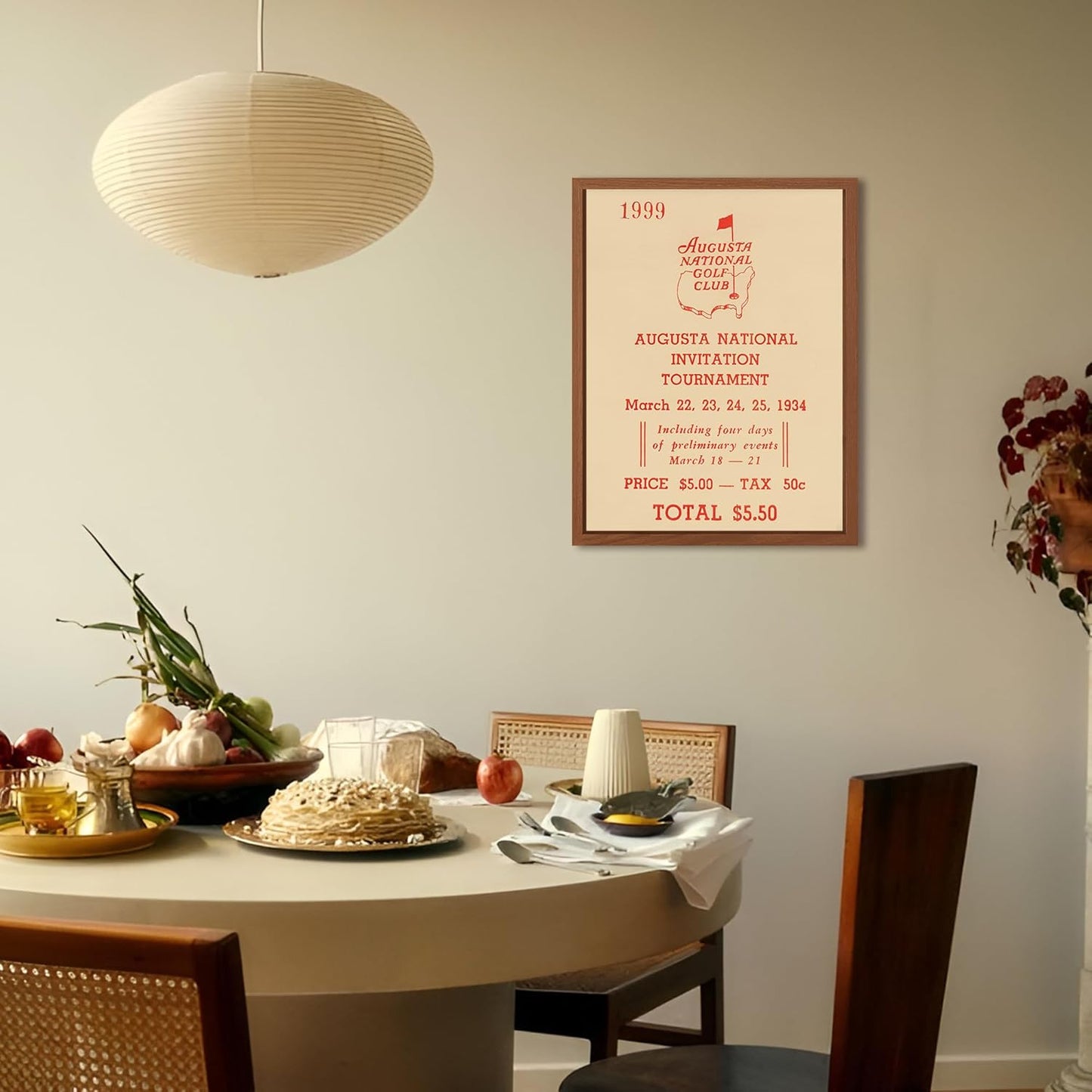 Framed Vintage Golf Wall Decor, Masters Golf Augusta National 1934 Tournament Wall Art Canvas Poster for Living Room Bedroom Office Decorations (8" x 10")